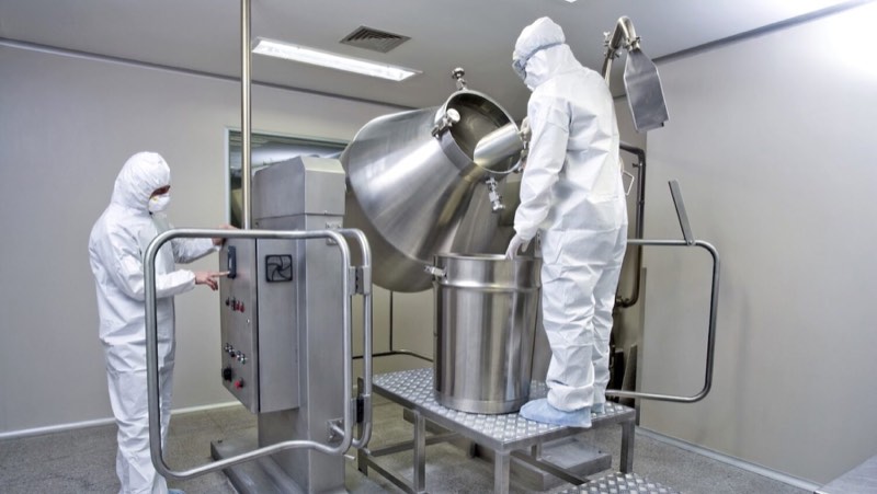 Powder blender for custom supplement manufacturing in a cGMP cleanroom